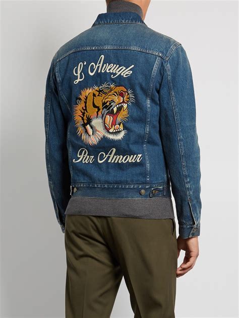 gucci tiger jacket yang|Gucci tiger denim jacket.